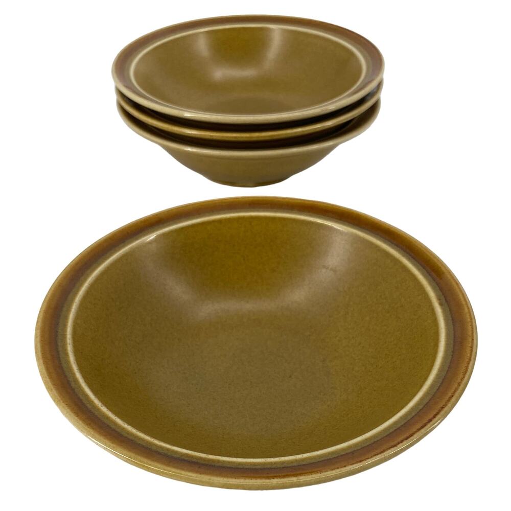 2 Vintage INDEPENDENCE YUMA CEREAL BOWLS 6 3/4" AMBER TAN Stoneware Japan Made